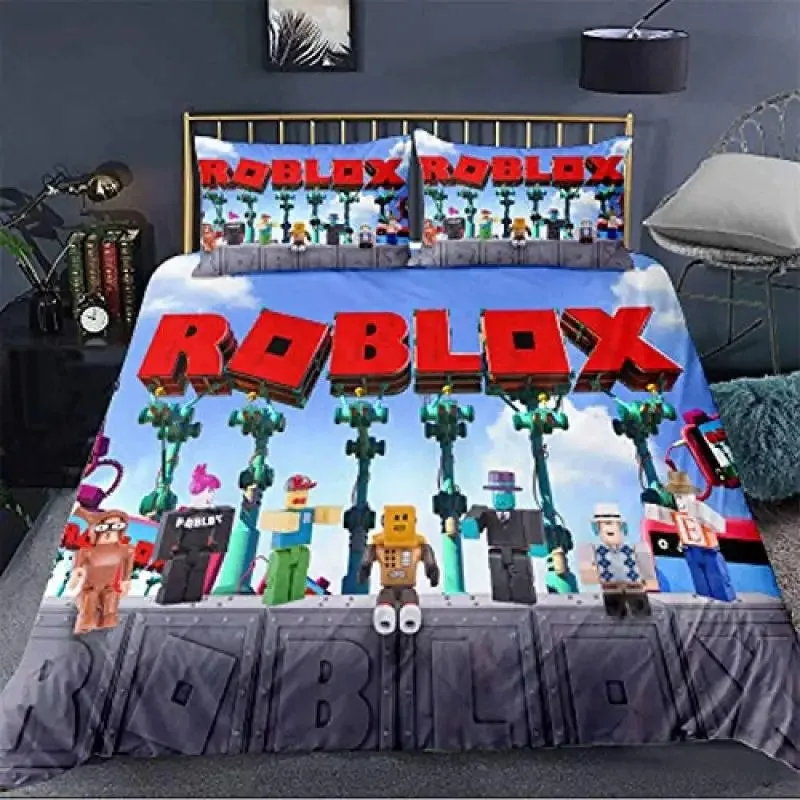 3D Printed B-Roblox Game Bedding Set,Game Quilt Duvet Peripheral Family Decoration Home Warm Textile Cover Bedclothes Set