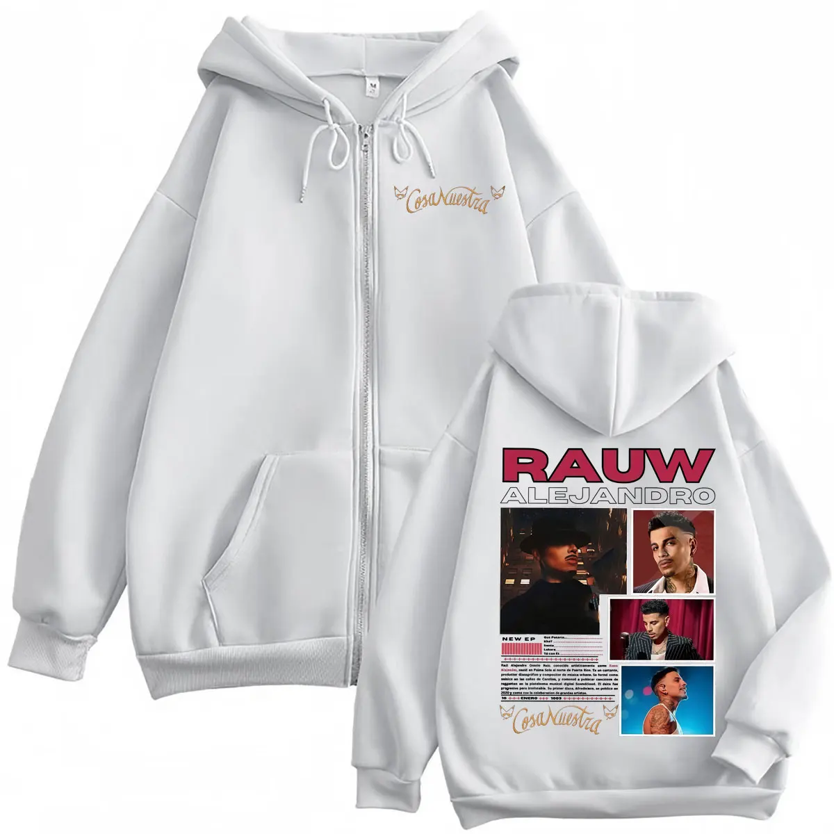 Rapper Rauw Alejandro Cosa Nuestra Merch Zipper Hoodie Hip Hop Vintage Zip Up Sweatshirts Men's Women's Fashion Casual Pullovers
