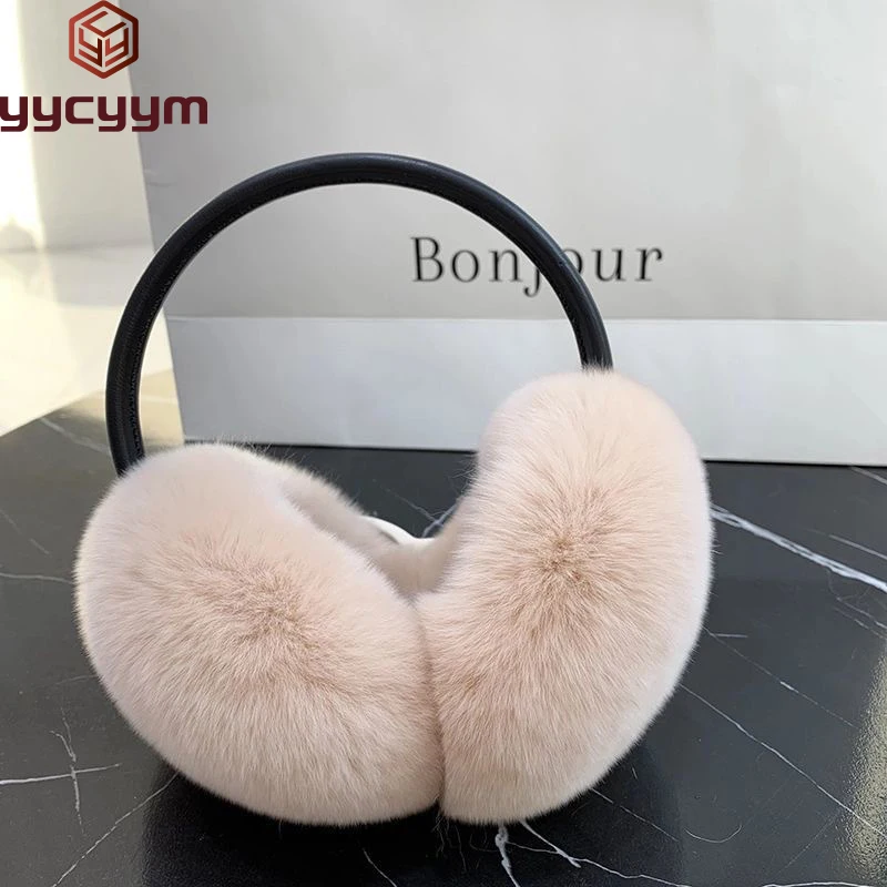 Rex Rabbit Fur Hang Ear Cover Warm Winter Earmuffs Headwear Ear Muffs Fur Earmuffs Cold Ear Warmer Fold Ear Protection Headband