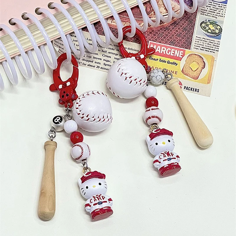 

Hello Kitty Sanrio Kawaii Anime Ordinary Key Tool Cute Sweet Cartoon Baseball Bag Pendant Lovely Key Chain Gifts for Kids