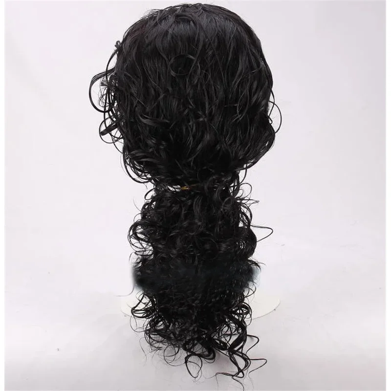 Jackson Cosplay Michael juego de rol pelo negro rizado medio largo coleta Halloween Cos pelucas + gorro de peluca gkl/6