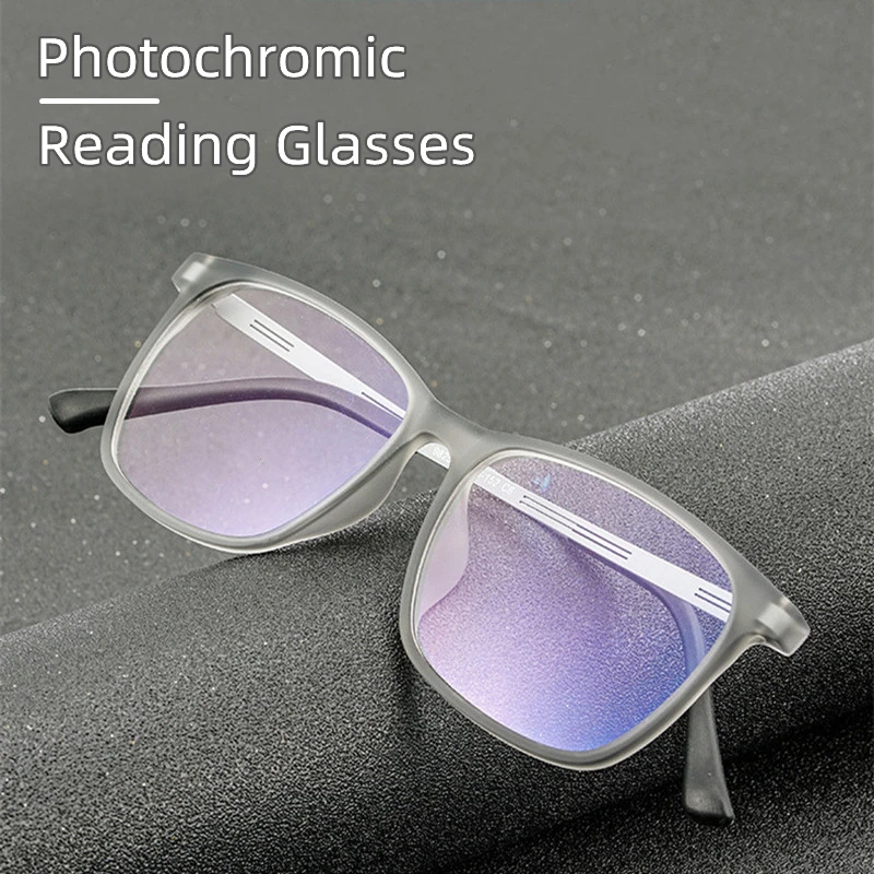 Retro Business UltraLight Rubber Titanium Reading Glasses for Men's Anti Blue Light Photochromic Presbyopia Eyeglasses 0 to +6.0