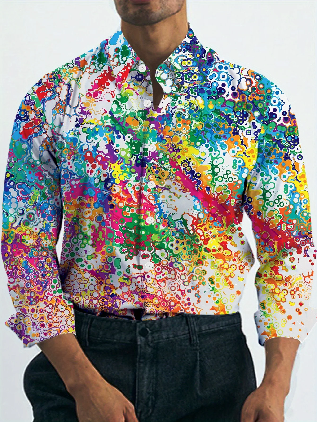 Spring Autumn Men's Casual Long Sleeve Shirts Colorful Various Patterns 2025，