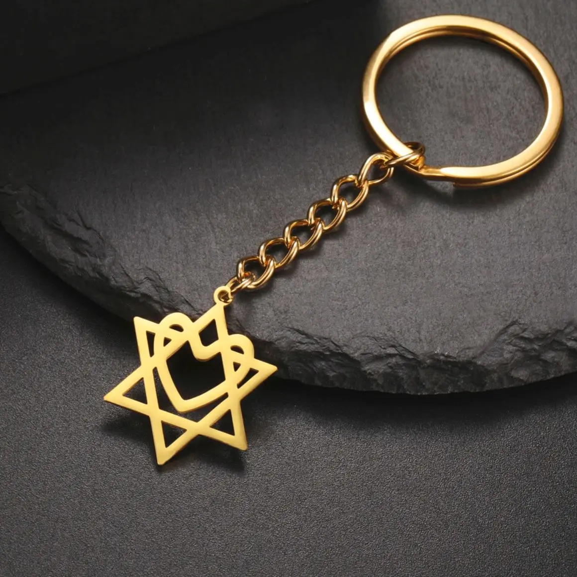 LIKGREAT Star of David Charm Keyring Stainless Steel Heart Keychain Backpack Car Key Chain Jewish Israel Judaica Kabbalah Amulet