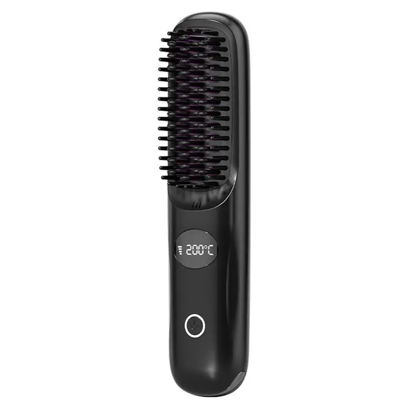 

AEE4-Cordless Heated Hot Brush 3 Temp Settings 160-200°C Heat Brush LCD Display Electric Hot Comb For Smooth