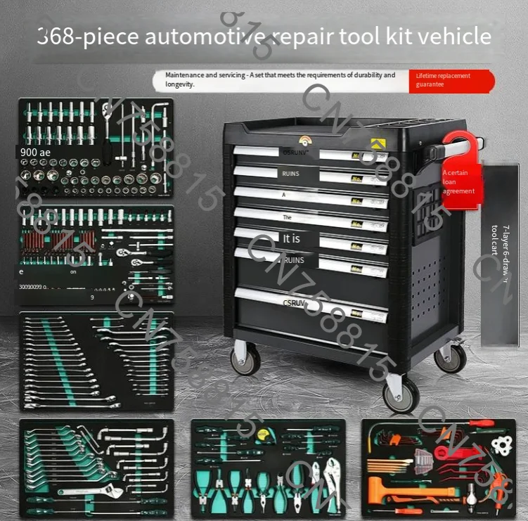 Set of auto repair tool carts, 368-piece combined industrial-grade heavy-duty drawer-type full set of tool carts