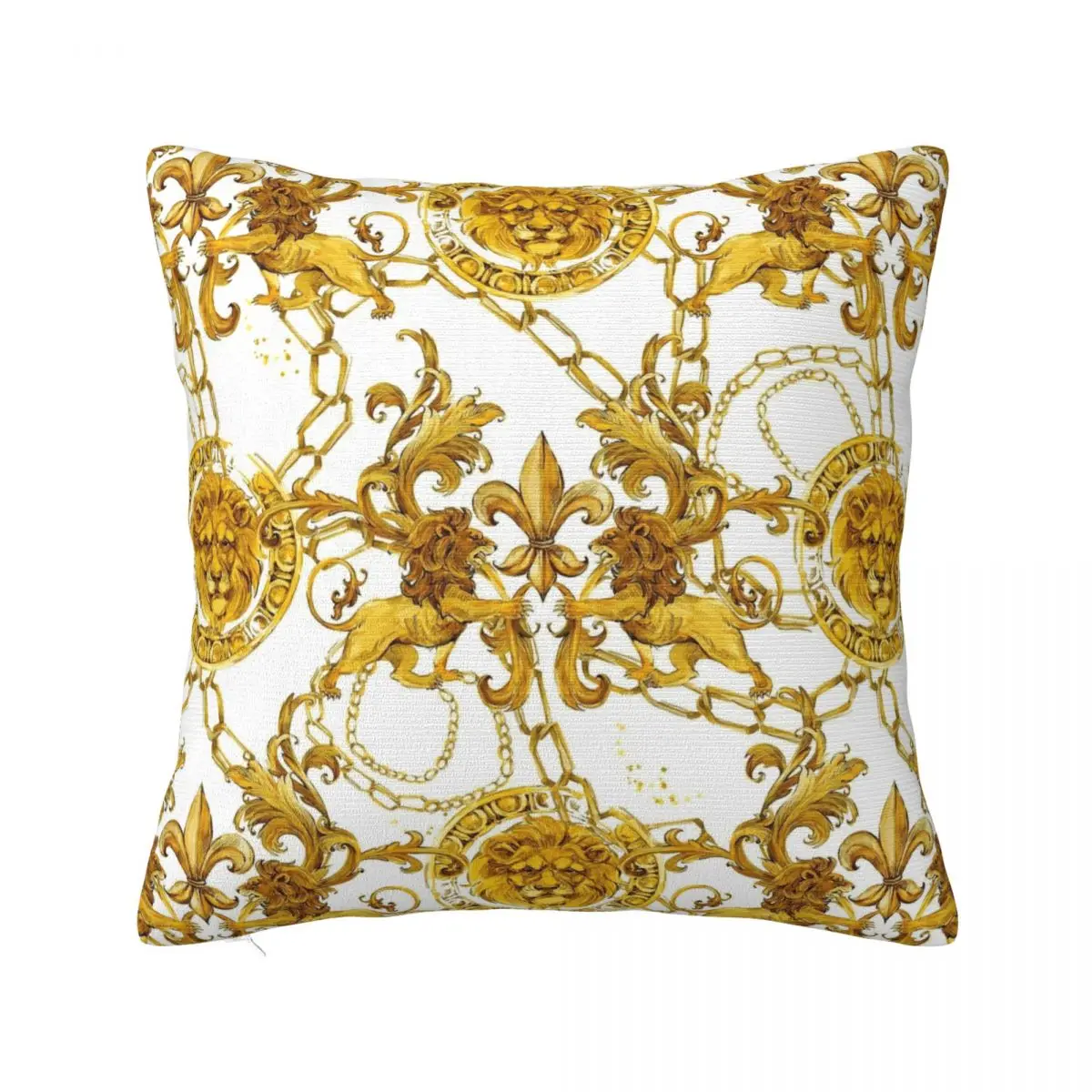 Golden Lion Baroque Vintage Pillowcase Printing Fabric Cushion Cover Gift Pillow Case Cover Home Zippered 45*45cm