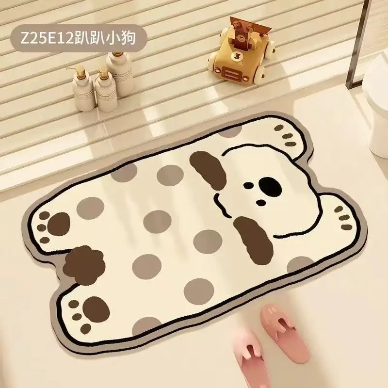 VIKAMA Spotted Dog Irregular Rug Lying Print Non Slip Mat For Bathroom Bedroom Entryway Living Room Kawaii Pet Lover Kids Decor