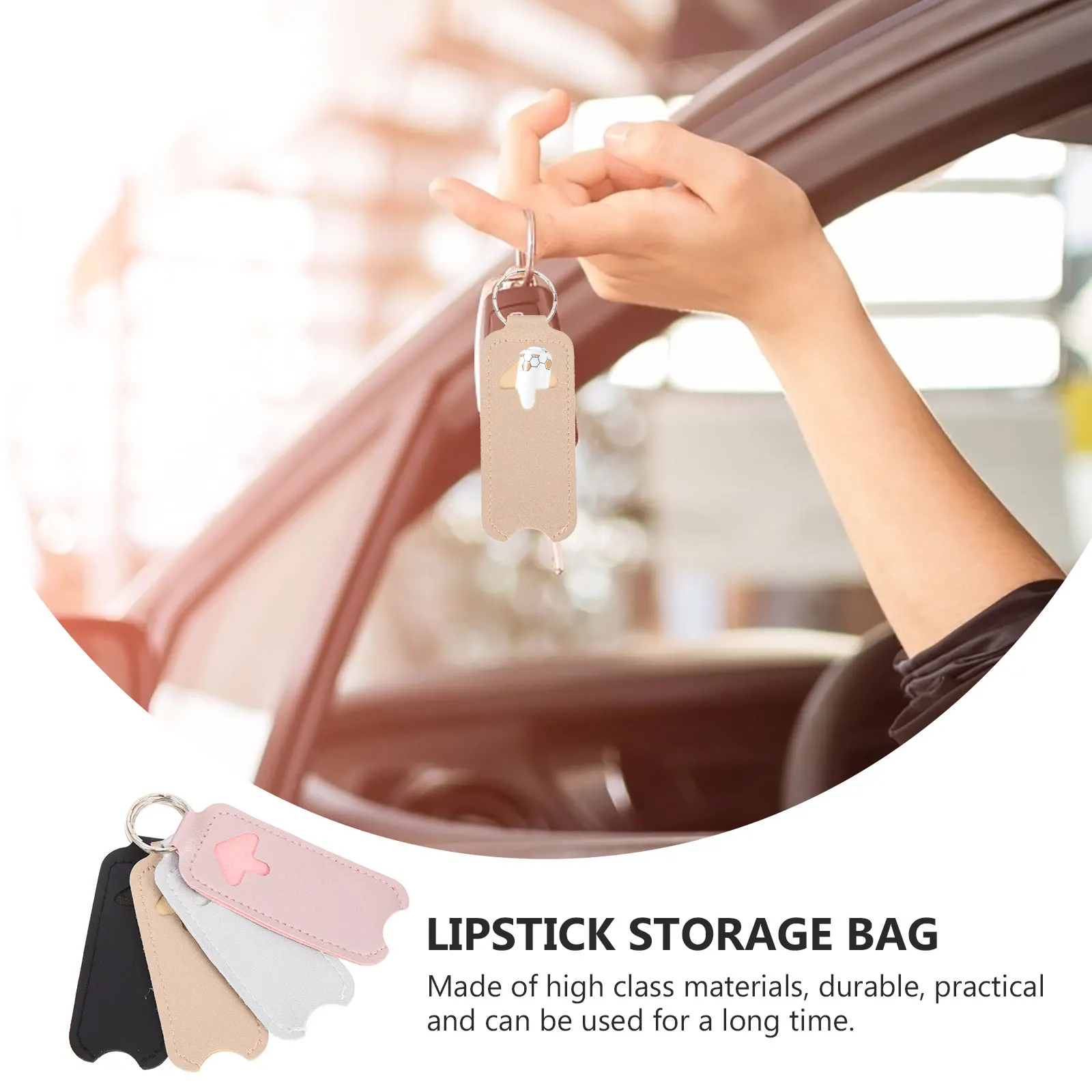 

4pcs Lipstick Storage Bag Pu Portable Holder Travel Makeup Organizer Keychain Design Sleeve Lip Balm Container Protective Case