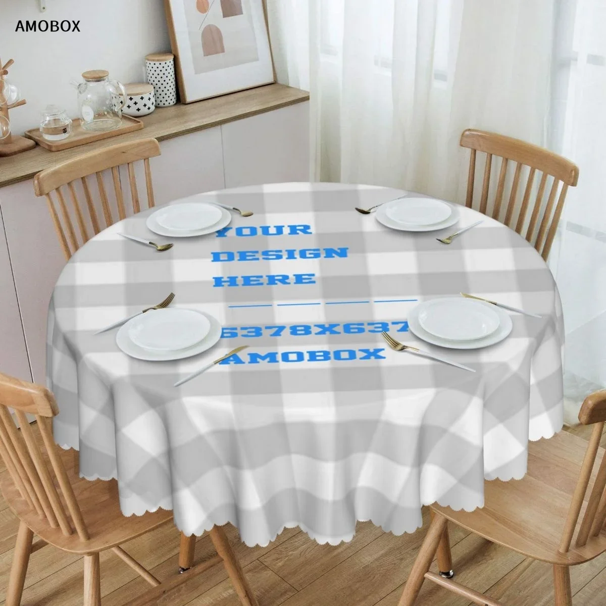 AMOBOX-Round Tablecloth, Personalized Table Cover, Add Your Own Design, Photo Text, 60 Inch