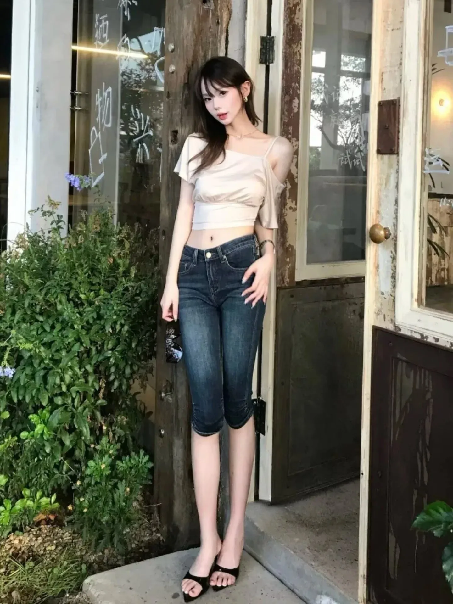 

East Gate Guse New Harlan Full Hip Jeans High Elastic Slimming Personality Versatile Seven-Quarter Pants Cotton Elastic Denim
