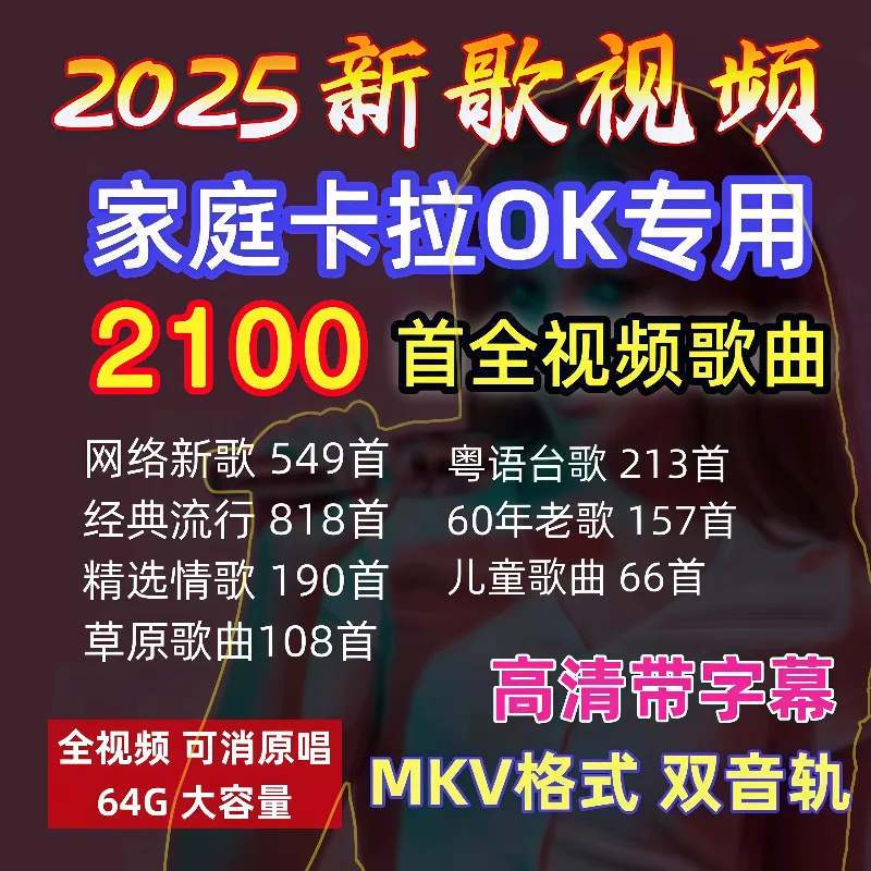 2025 كاريوكي أغاني جديدة أغاني كلاسيكية قديمة USB كاريوكي مسار مزدوج، يمكن كتم صوت فيديو MKV USB #1