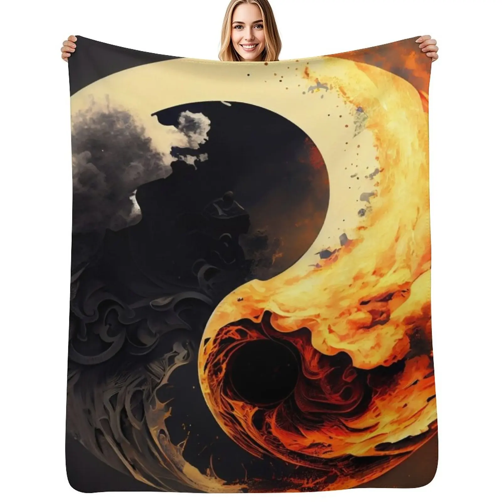 Yin Yang opposing forces Throw Blanket for sofa Decorative Beds Furry Extra Large Throw Bed covers bed plaid Blankets
