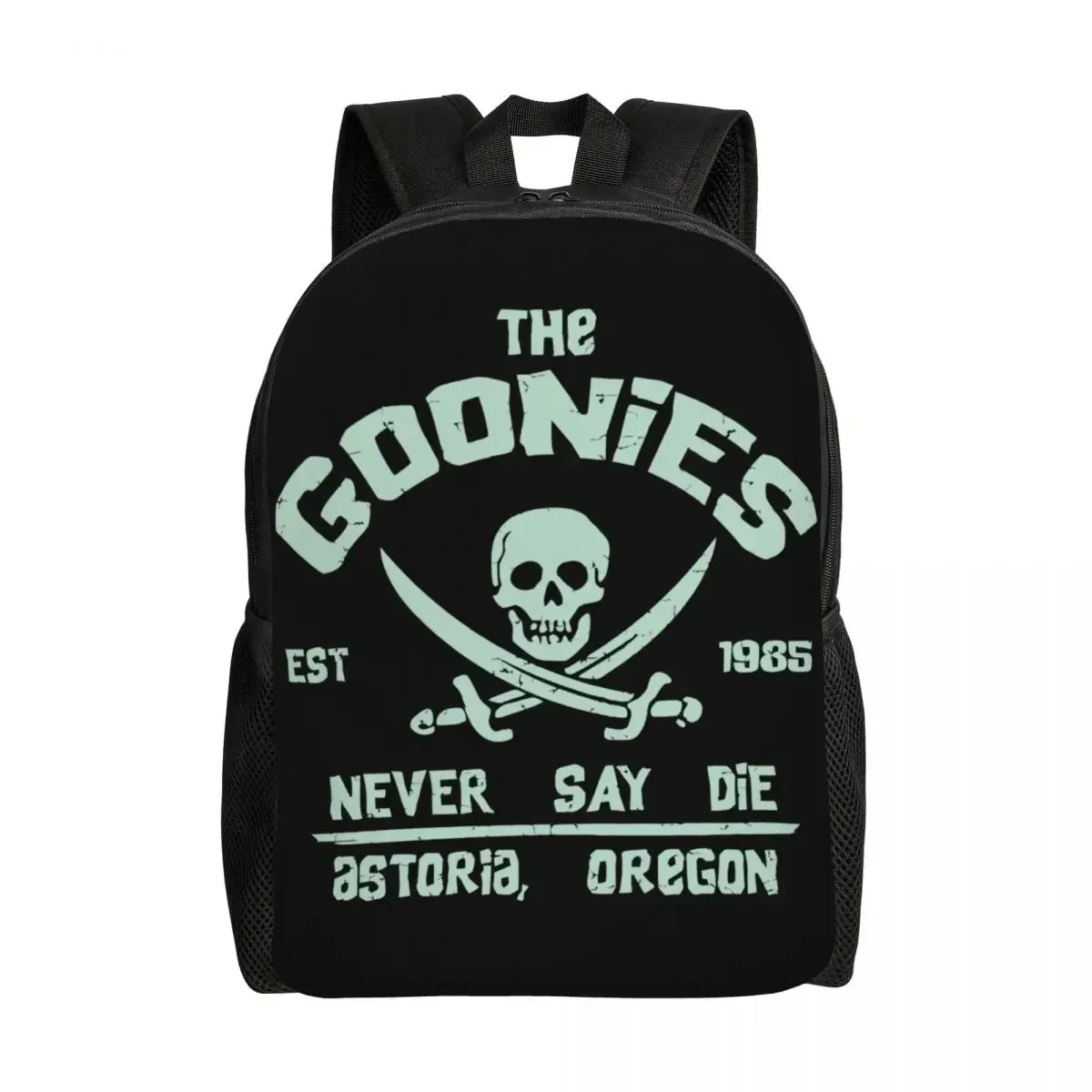 

Customized The Goonies Never Say Die Backpack for Men Women College School Student Bookbag Fits 15 Inch Laptop Movie Film Bags