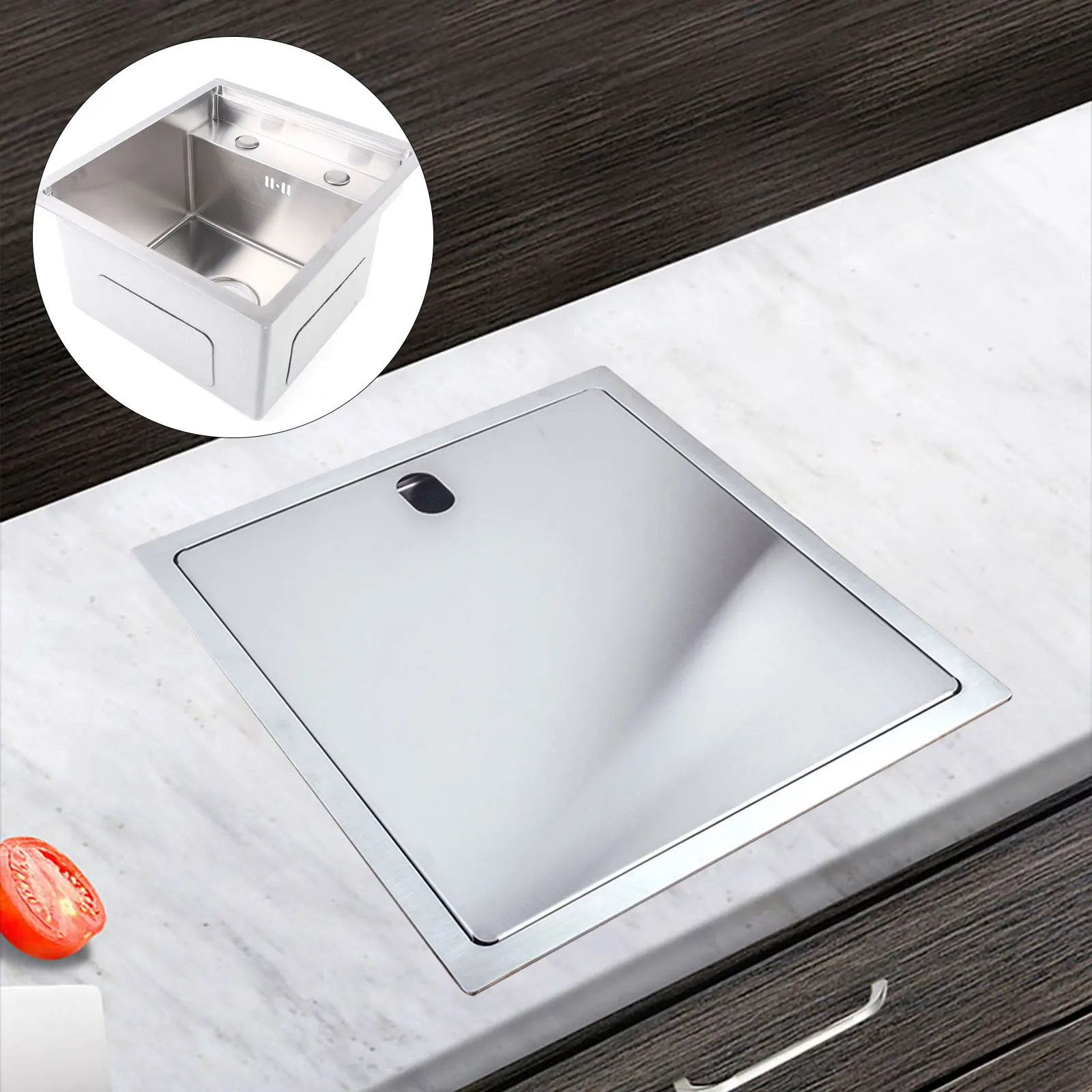 Évier de cuisine en acier inoxydable de petite taille avec robinet pliant