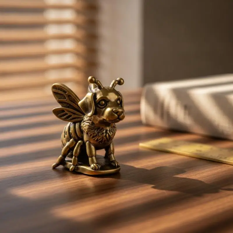 1/2Pcs Brass Small Bee Dog Mini Figurine Set Of Vintage Craft For Home Decoration Art Collection Gifts Desktop Ornament