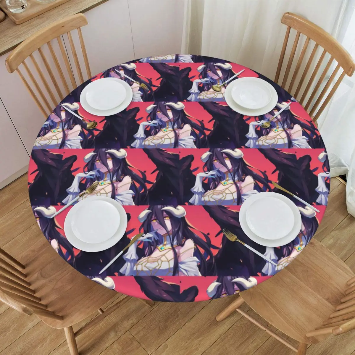 Adventure Anime Albedo Overlord Waterproof Round Tablecloth Oilproof Table Cloth for Kitchen Events Dining Table Cover