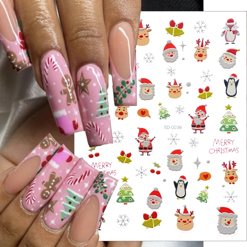 Christmas Nail Stickers Snowflake Elk Gingerbread Nail Art Adhesive Nail Stickers 3D Manicure Beauty Decoration Sliders Decals