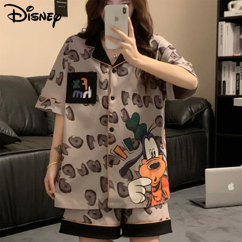 Disney Goofy Female Summer New Pajamas Cartoon Print Leisure College Dormitory Style Home Suit Korean Version Fashion Sleepwear