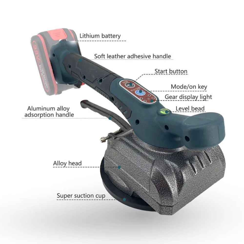 21V Tile Tiling Machine Cordless Tiles Laying Vibrating Enlarged Suction Cup Wall Floor Tile Paving Device Not Included Battery