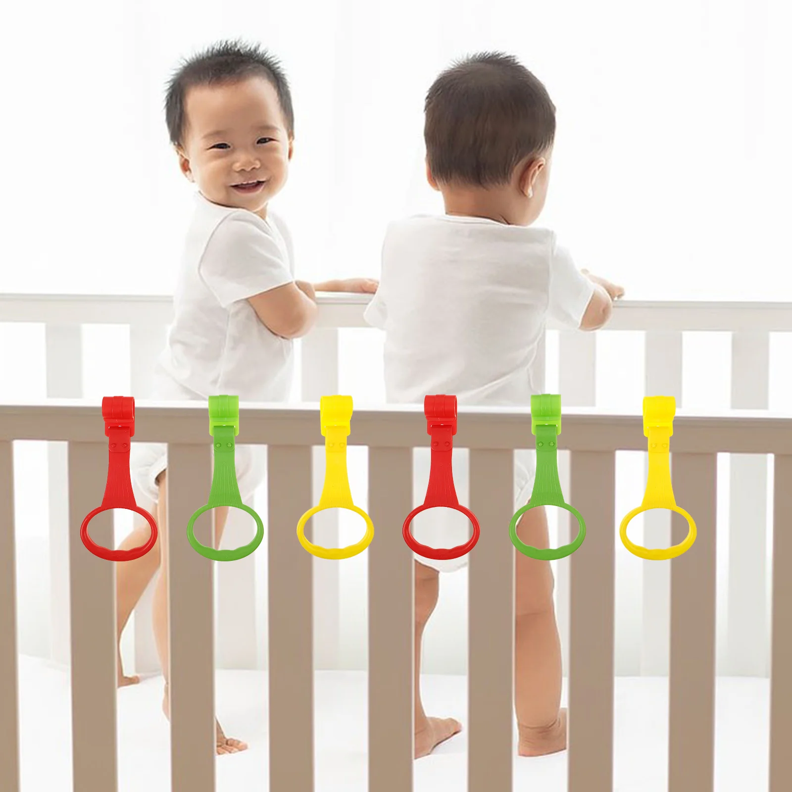 

6Pcs Infant Playpen Ring Baby Cot Rings Easy-to-Grip Handles Promote Flexibility and Coordination Baby Pull Up Rings