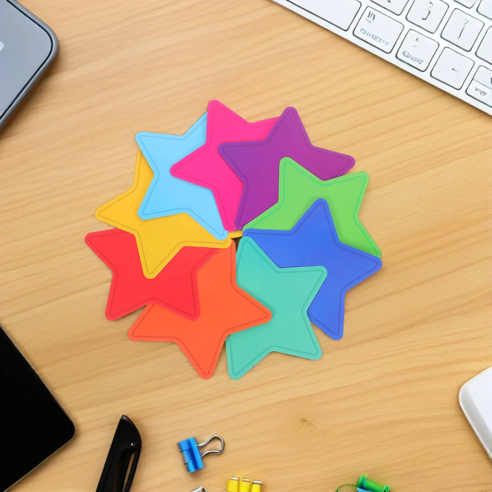 108 قطعة من لوحة الإعلانات المقطوعة على شكل نجمة ملونة على شكل نجمة لتزيين جدران المكتب والفصول الدراسية ومستلزمات العطلات الوطنية #4