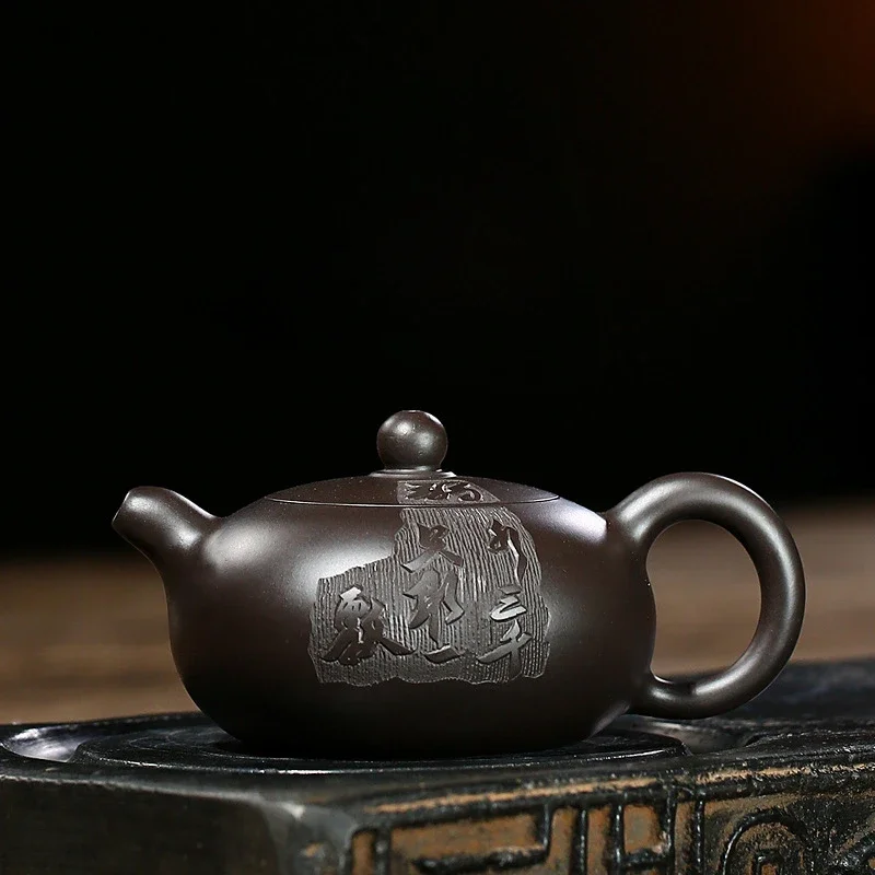 1PCS 160ML Yixing Raw Ore Black Mud Teapot Retro Filter Purple Clay Xishi Teapot Tradition Zisha Ball Hole Filter Tea Set