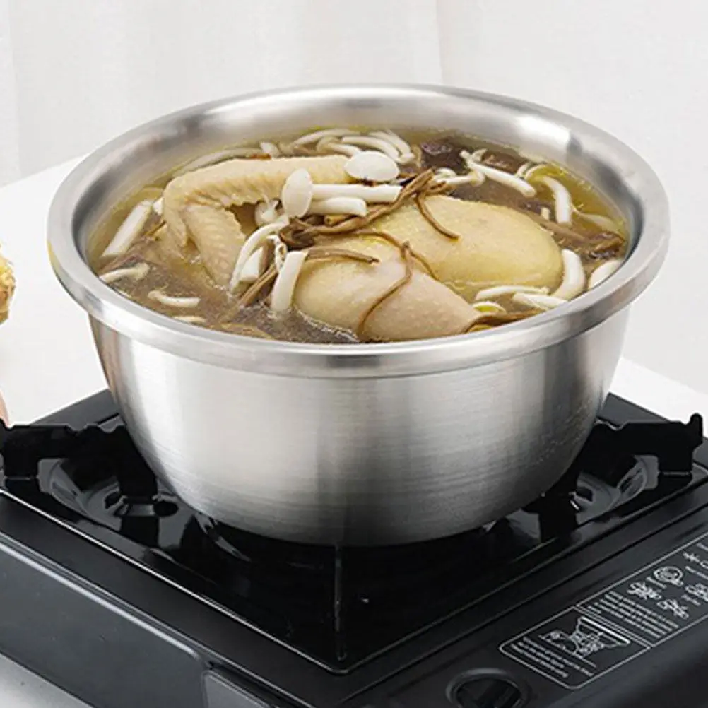 1Set 304 Stainless Steel Mixing Bowl Large Capacity Kitchen Baking Bowl for Eggs Salad Noodles Rice Dessert Storage Portable