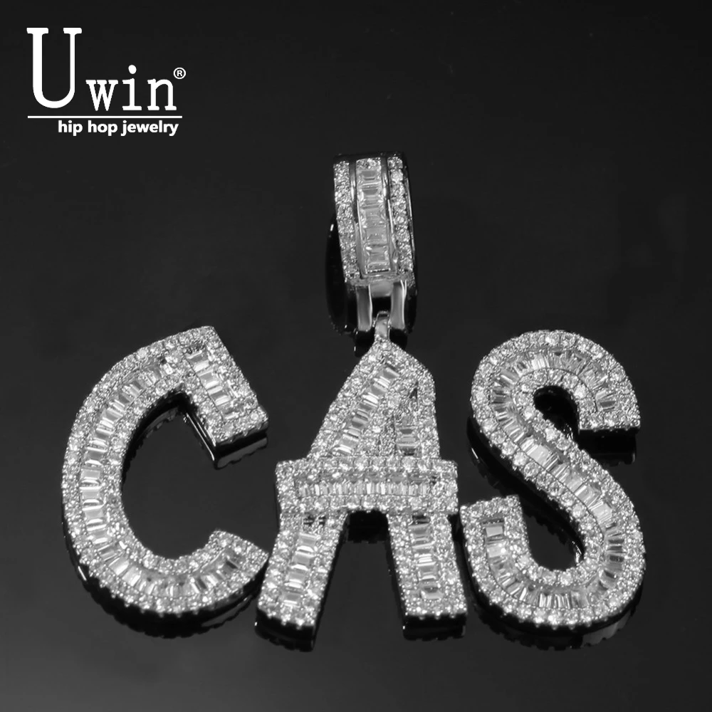 

Uwin Cutsom Baguette Letters Necklace & Name Pendant Bling Bling Full Iced Out Luxury Zirconia Tennis Chain HipHop Jewelry