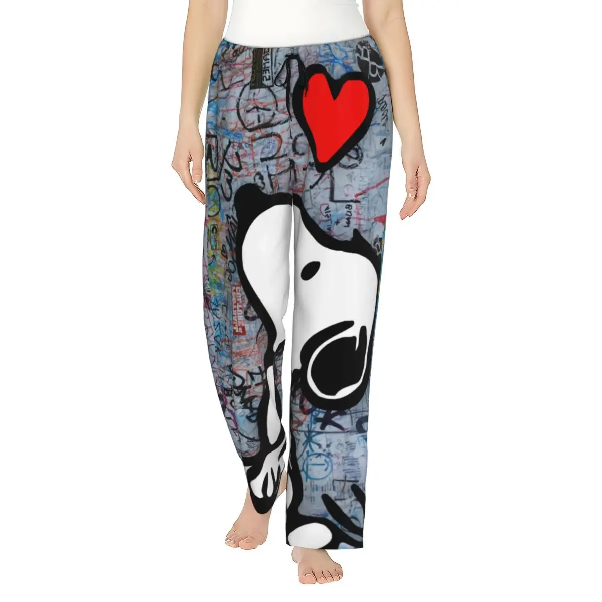 

Пижамные штаны в стиле аниме с принтом мультфильма Снупи Вудсток Сердце, женская одежда для сна с карманами