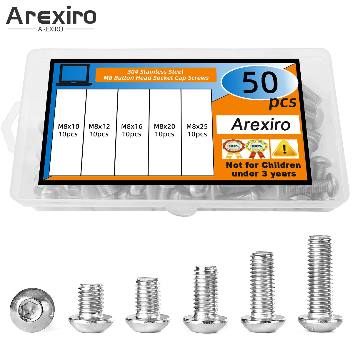 

50Pcs 304 Stainless Steel M8x10/12/16/20/25mm Button Head Hexagon Socket Screw Bolt