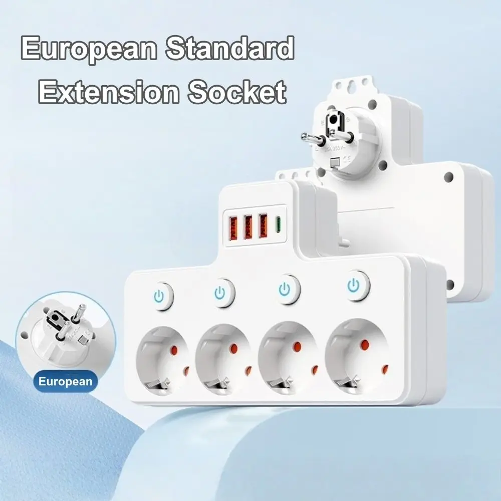 New EU Standard Power Strip Independent Switch Wall Mounted Charging Multiple Ports USB Charger Office Use