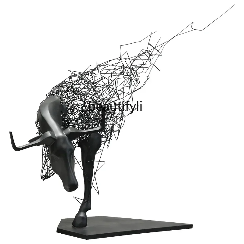 

Sales Office Lobby Abstract Animal Iron Cattle Sculpture Art Hotel Large Floor Ornaments Frp Ornament