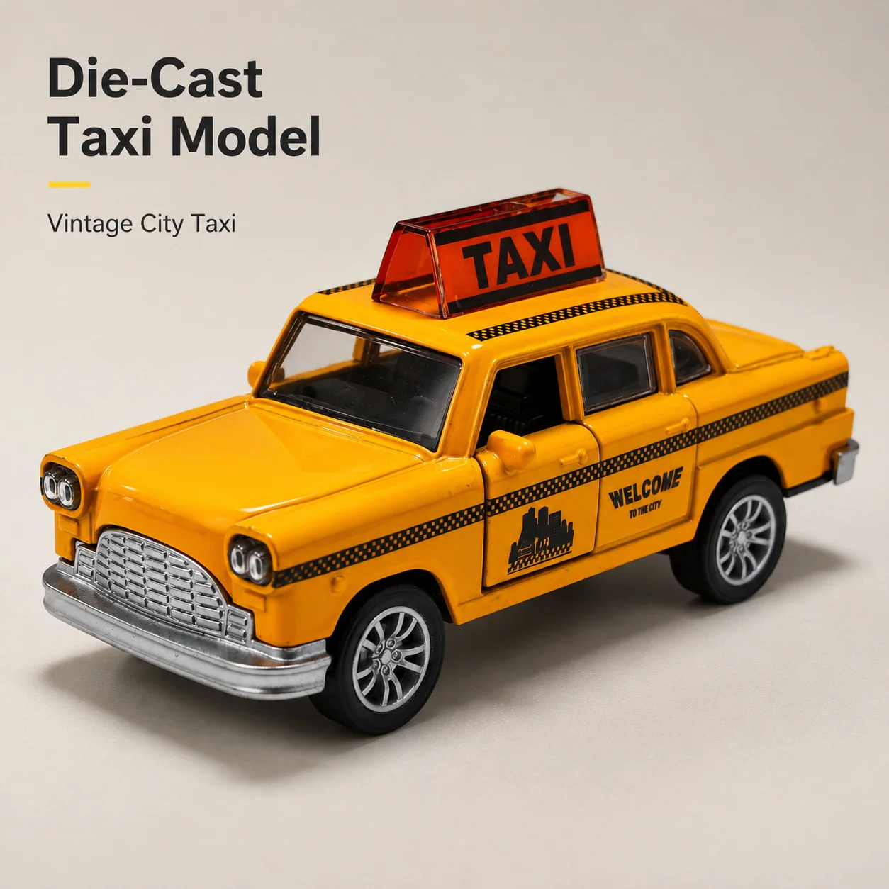 (Boxed) Vintage City Taxi Sedan Style Model, Strong Spring Force, Metal Casting, Boy's Toy, the Best Gift.