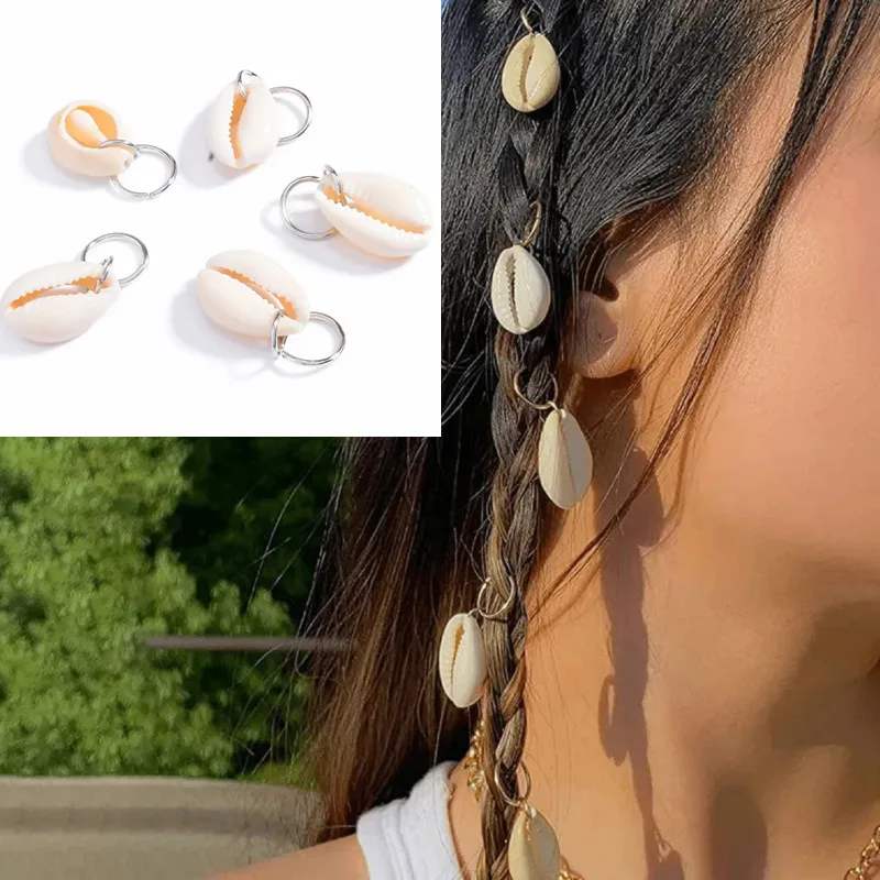 5Pcs Metal African Hair Rings Beads Shell Pendant Dreadlock Beads Clips Charms Hair Accessories Braid Styling Tool for Woman