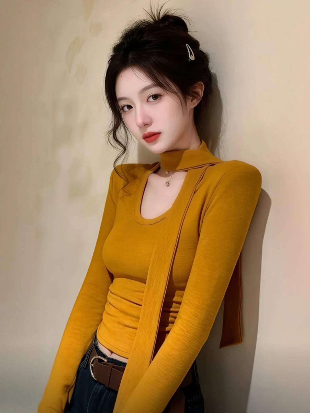 

Уникальная облегающая футболка-база с высокой талией и длинным рукавом для женщин, повседневная, для зимнего сезона, модная...