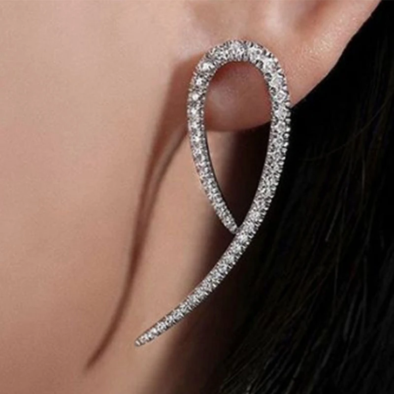 

Huitan Simple Stylish Long Earrings for Female Silver Color White Cubic Zirconia Shiny Fashion Stud Earrings Women New Jewelry