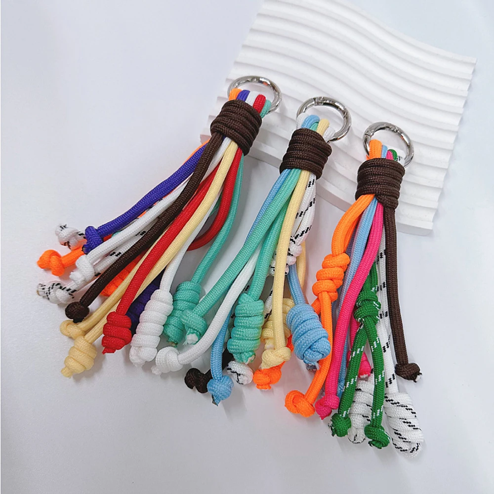 Porte-clés pompon en ULtissée, pendentif de sac coréen, sangle de nœud anti-perte, porte-clés, lanière tressée colorée, accessoires de bricolage, mode