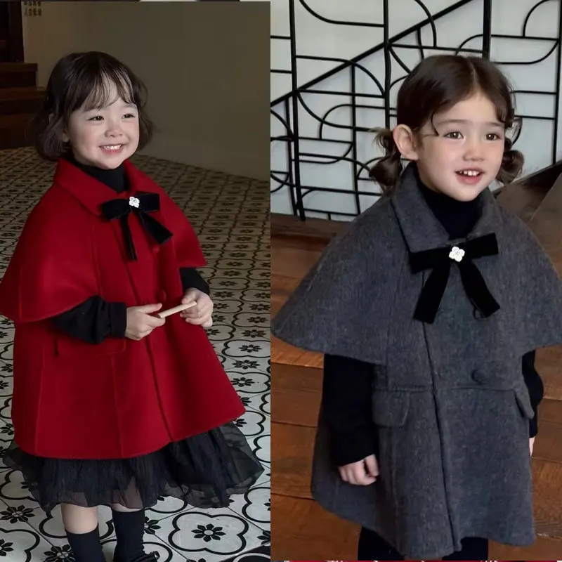 

UNITIM Toddler Kids Girls Wool Jacket Bow Appliques Thicken Warm Kids Baby Girls Coat New Winter Little Girls Outerwear Coat