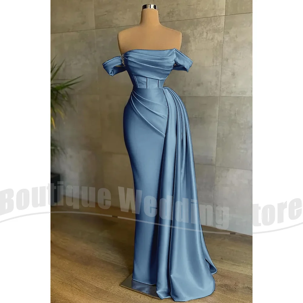 

Luxury Evening Dresses Off The Shoulder Sequined Mermaid Prom Gowns Customized Slim Pleated Floor Length Wedding Party Dresses