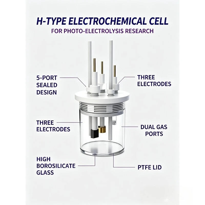**5 Port Sealed H‑Cell Quartz Photo Single Double Layer Three Electrode Two Gas Port Electrochemical Cell**AliExpress