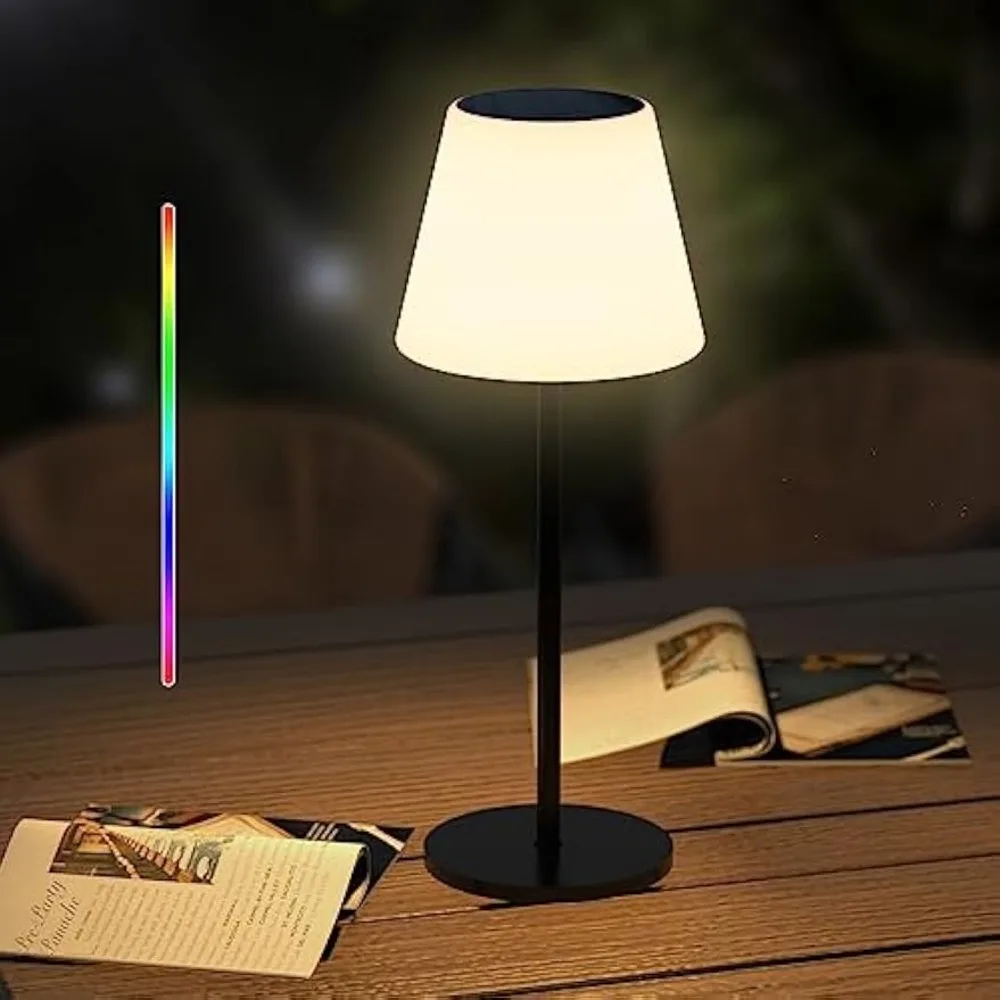 

Solar Table Lamp Outdoor Table Lamp Cordless with Light Sensor,Outdoor Lamps for Patio Waterproof,Dimmable Warm White and RGB LE