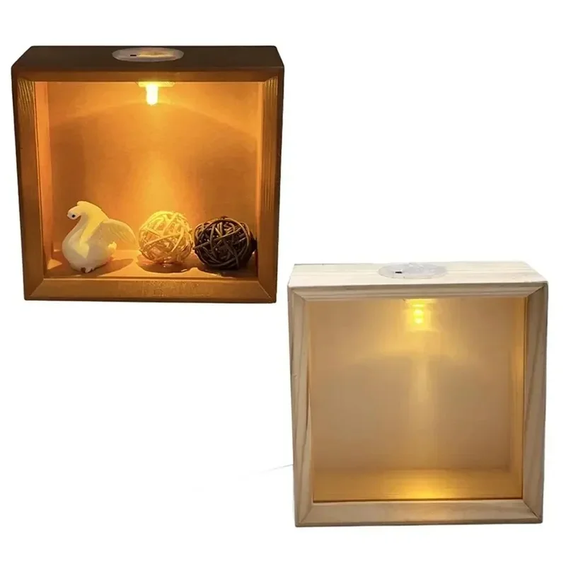 Decorative Wooden Shadow Box Frame, Transparent Acrylic Panels, Soft Light DIY Nightlight, Handmade 3D Picture Frame Art Display