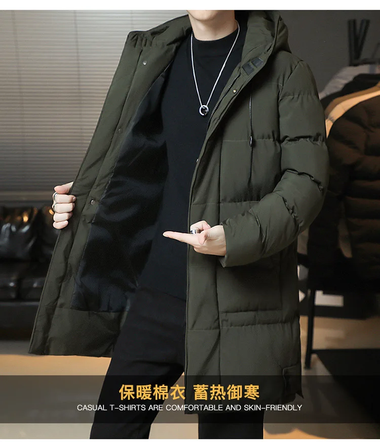 Autumn Winter Mid-Long Fleece Padded Jacket Men's Windproof Warm Coat