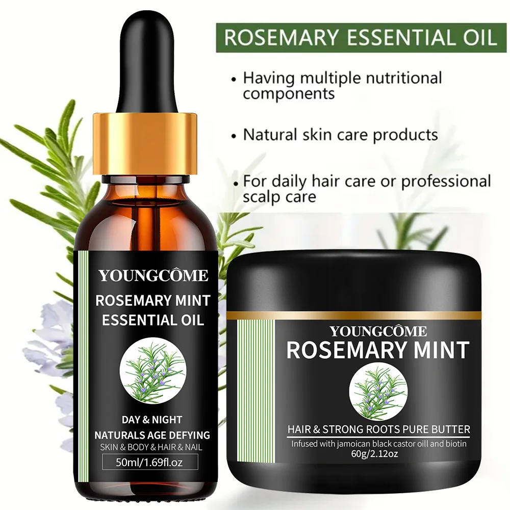 Huile essentielle de romarin et de menthe pour la croissance des cheveux, traitement naturel du film capillaire pour renforcer et épaissir les cheveux, nouvelle formule 2025, 1/2 ensemble