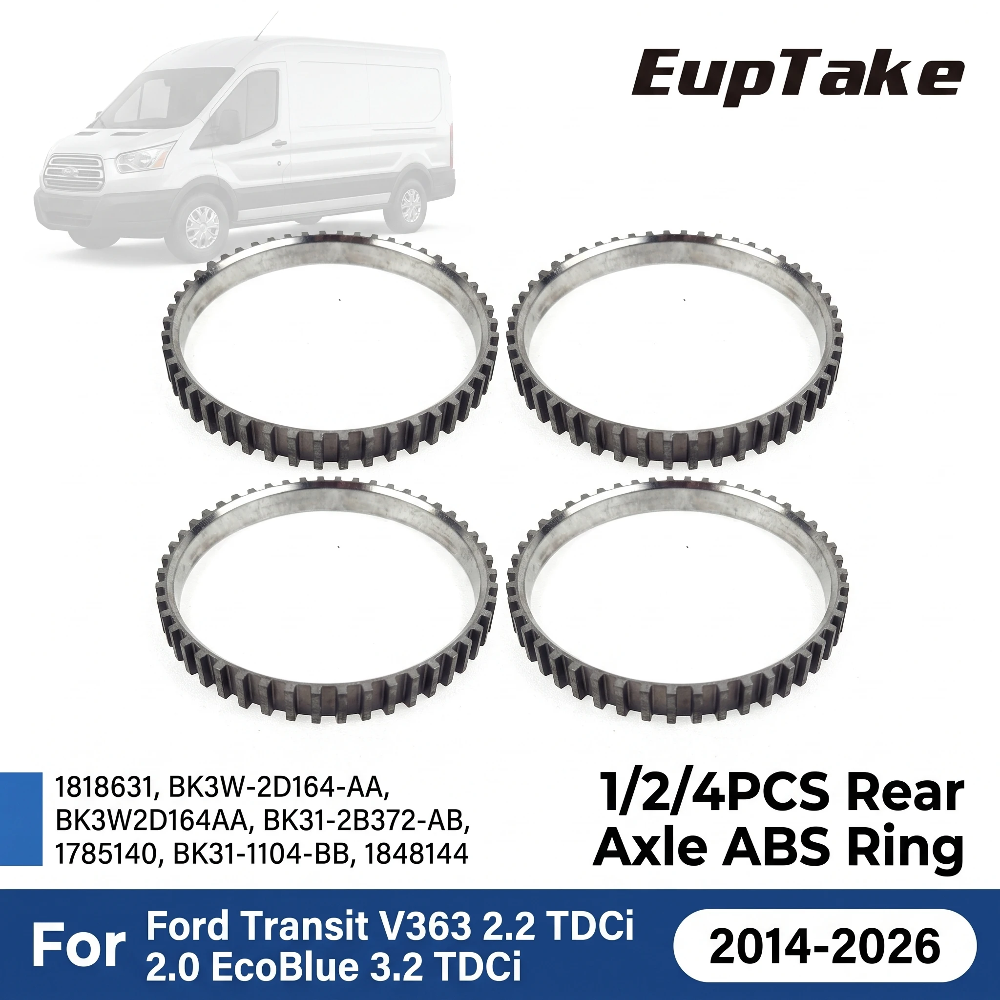 1/2/4PCS Rear Axle ABS Ring 1818631 BK3W2D164AA RWD Reluctor Ring for Ford Transit V363 2.2 TDCi 2.0 EcoBlue 3.2 TDCi 2014-2026