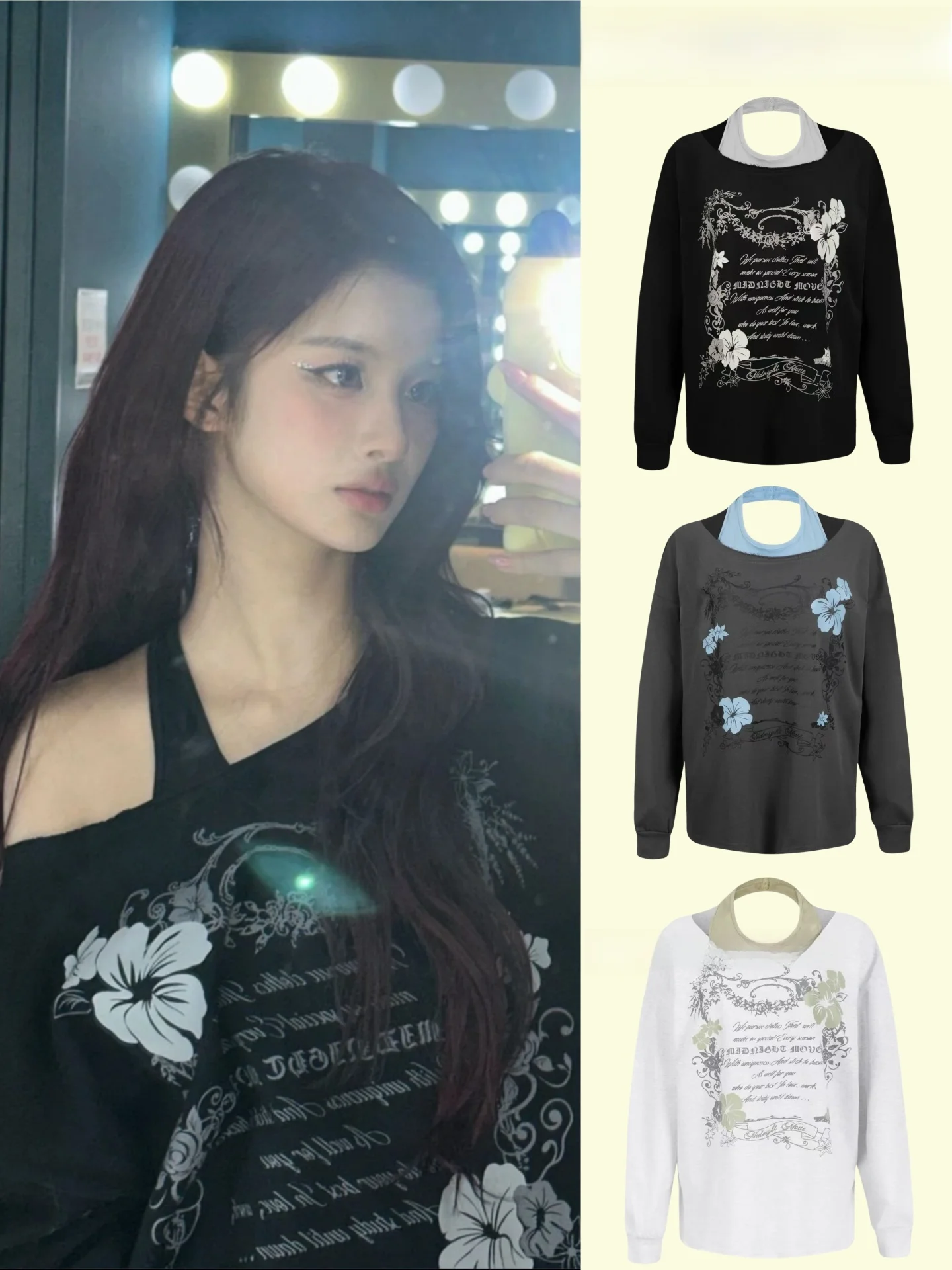 

Tax-Free Floral Hanging Neck Vest Sweatshirt Women's Casual Loose Fit Cotton Long Sleeve round Neck Summer T-Shirt