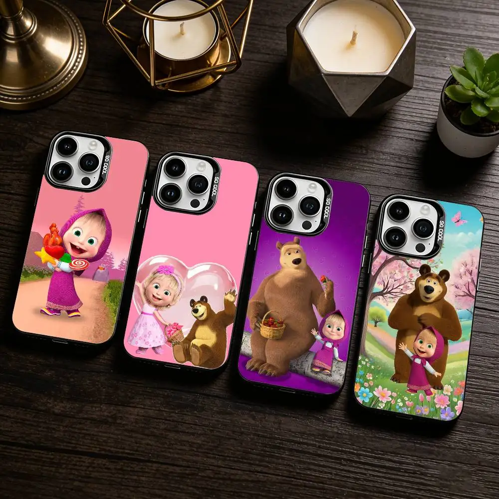 

Cute Masha and the B-Bears Phone Case For iPhone 17,16,15,14,13,12,11 Plus,Pro Max,XS,Colored silver phone case