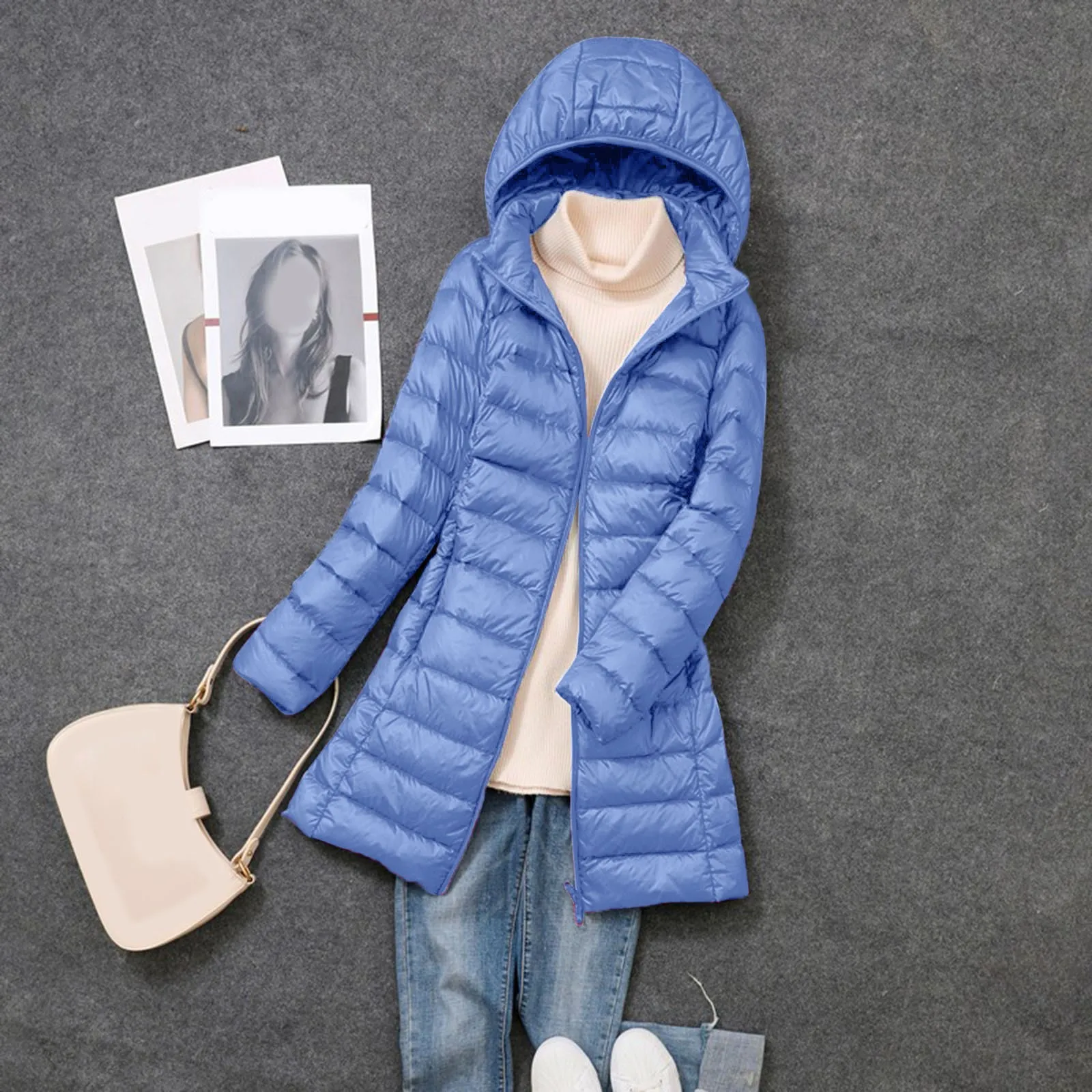 Women Warm Lightweight Hooded Jacket Windproof Winter Coat Winter Slim Long Hooded Warm White Khaki Black Down Coat Outerwear