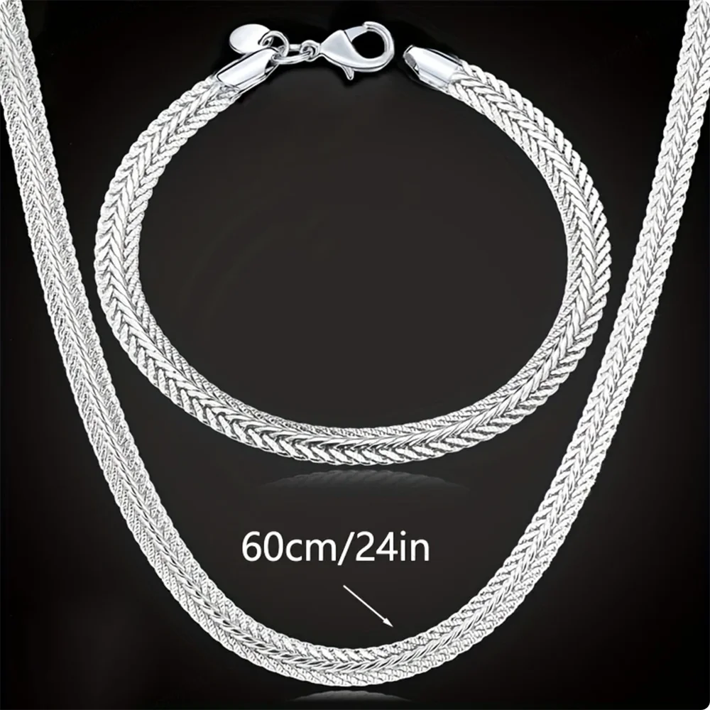 925 Sterling Silver 22/24 Inch 6mm Soft Snake Bone Chain Necklace for Men and Women, Fashionable Hip Hop Style Accessory